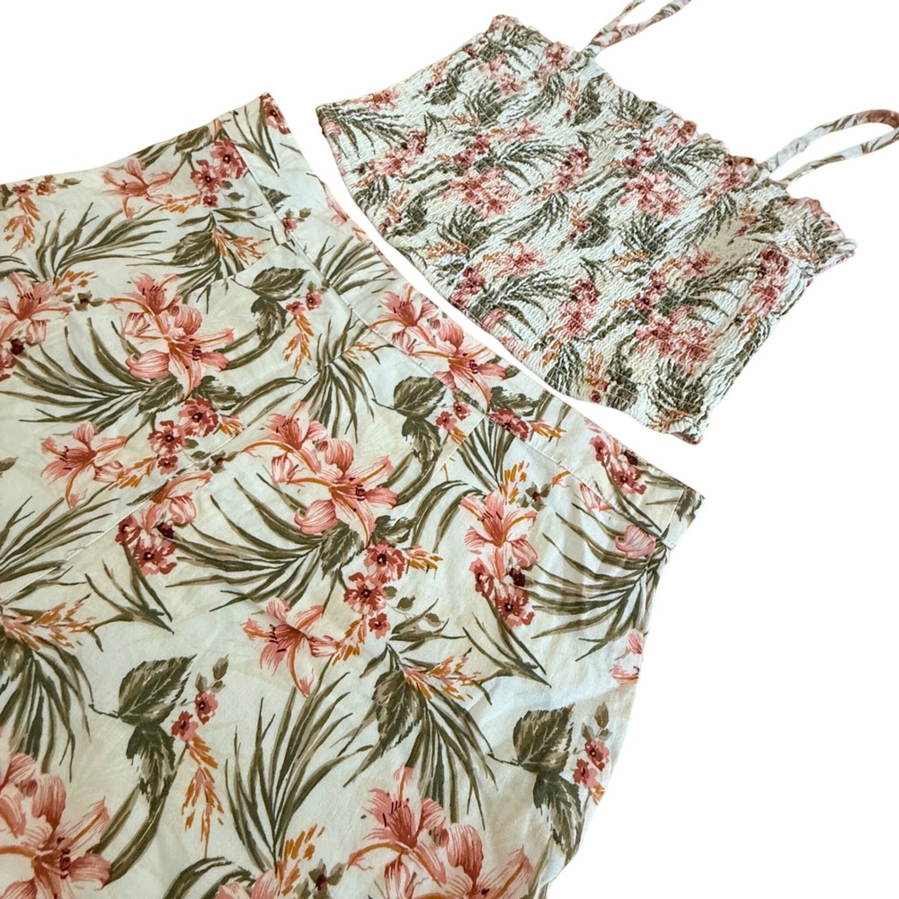Abercrombie & Fitch Tropical Floral Linen Blend Smocked Top and Shorts Set M L